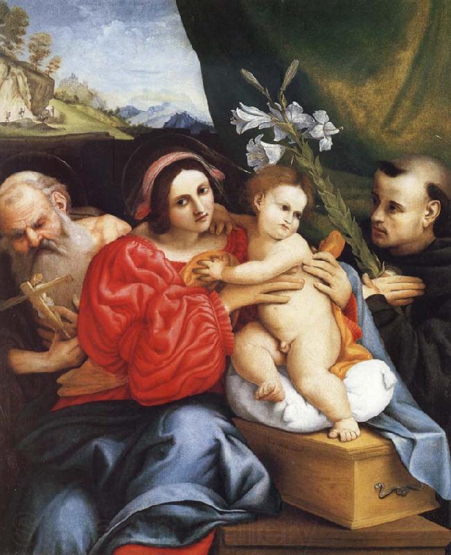 LOTTO, Lorenzo The Virgin and Child with Saint Jerome and Saint Nicholas of Tolentino